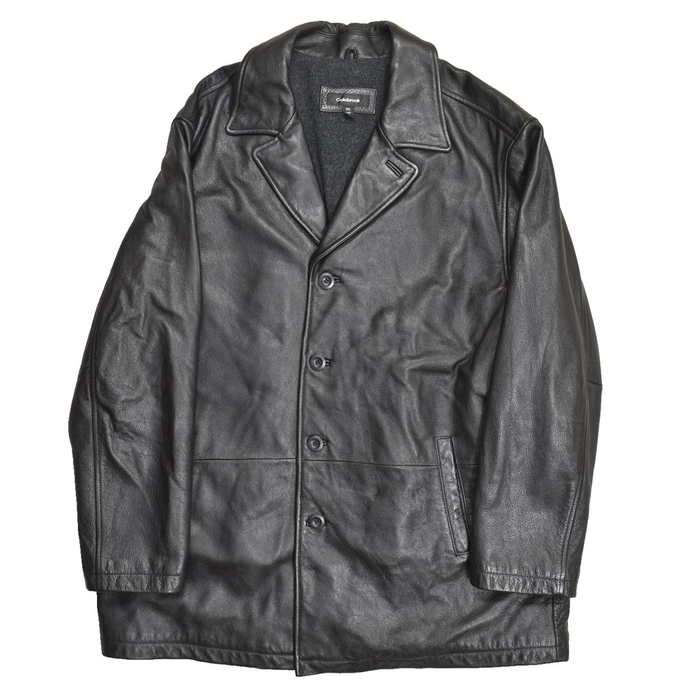 Colebrook Men's XXL Black 100% Genuine Leather Button Front Coat Jacket